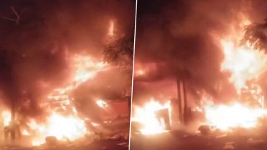 Latur Fire: Massive Blaze Erupts in Several Shops in Maharashtra (Watch Video)